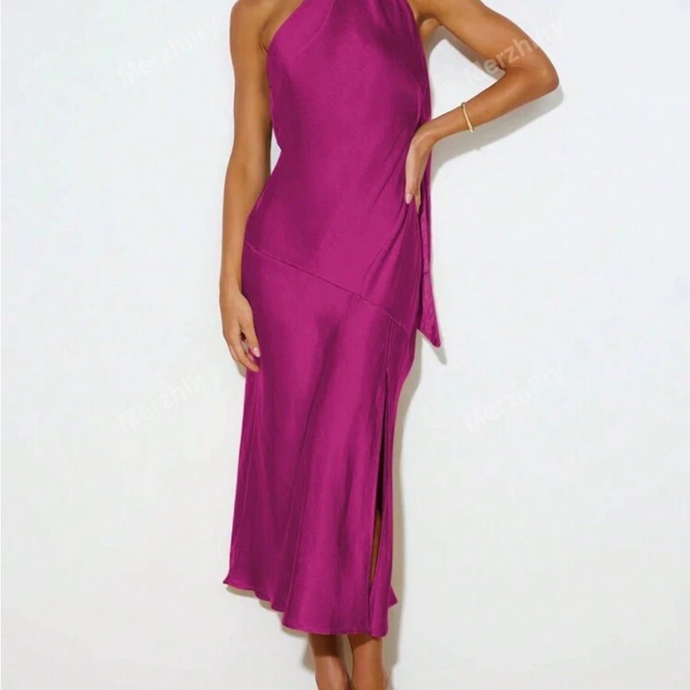 Elegant Magenta One-Shoulder Dress